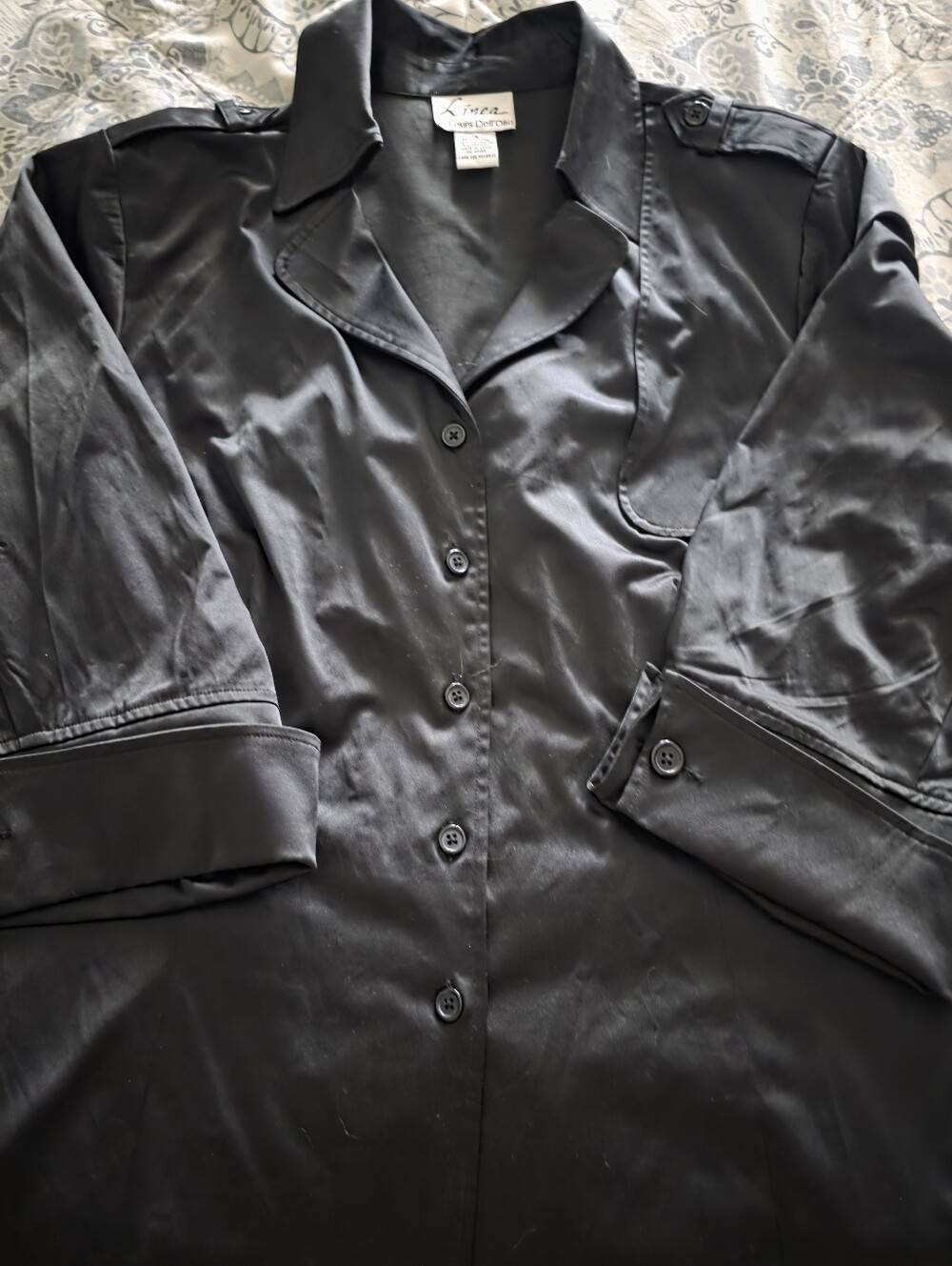 Louis Dell Olio Black Satin-Feel Button Front Shirt